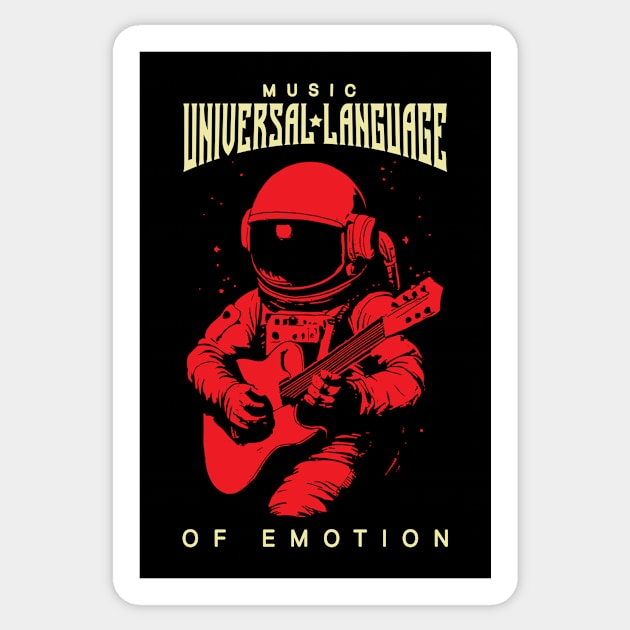 Musician Astronaut playing guitar Retro design : Music is Universal Language of Emotion Sticker by GrafiqueDynasty